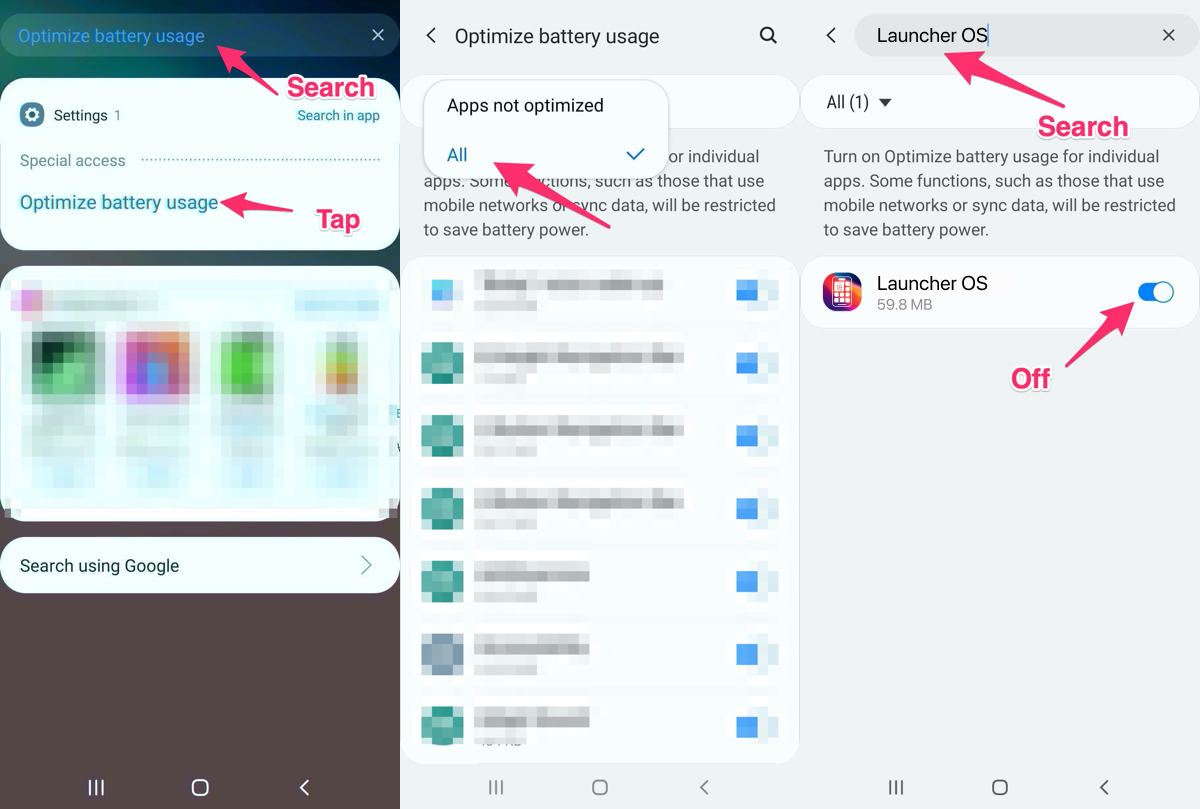 Battery optimization setting for Samsung Android 11 and under